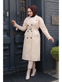 Tokalı Kemerli Bej Trençkot 26412bej