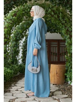 Brit Düğmeli Denim Ferace Mavi