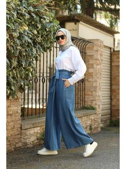 Denim Lastikli Pantolon Etek Mavi