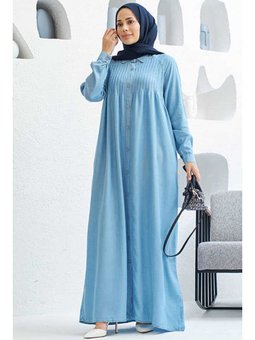 Denim Nervürlü Ferace Mavi