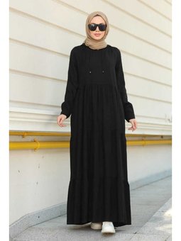 Krep Kapüşonlu Reglan Kollu Elbise Siyah