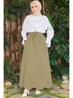 Parçalı Lastikli Etek Haki