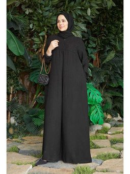 Taşlı Tensel Elbise Siyah