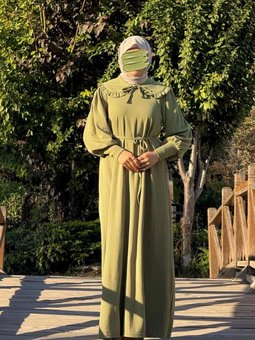 Fıstık Yeşili Örme Seyyar Bebe Yakalı Elbise