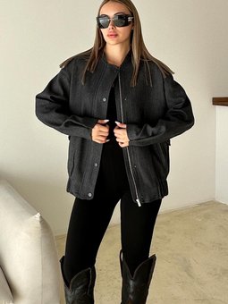 Çıt Detaylı Balıksırtı Bomber Kaşe Antrasit Ceket