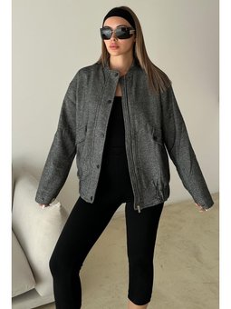 Çıt Detaylı Bomber Kaşe Gri Ceket