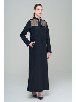 Hakim Yaka Apolet Ve File Detaylı Astarlı Uzun Lacivert Trençkot