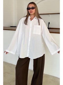 İspanyol Kol Salaş Pamuklu Beyaz Gömlek