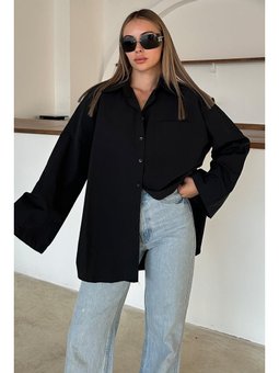 İspanyol Kol Salaş Pamuklu Siyah Gömlek