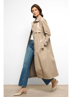 Reglan Kol Pelerin Ve Punto Dikiş Detaylı Deri Trençkot Taş