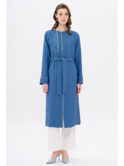 Sıfır Yaka Fermuar Detaylı Kapitone Desenli Hafif İndigo Kap