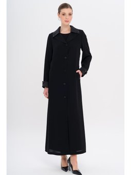 Üst Yakası Saten Garnili Taş Aksesuarlı Astarlı Büyük Beden Siyah Pardesü