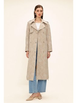 Yanları Fermuarlı Pelerini Detaylı Astarlı Simli Jakar Trençkot Taş