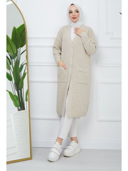 Düğme Kapamalı Cepli Triko Hırka