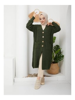 Düğmeli Cepli Siyah Triko Salaş Hırka