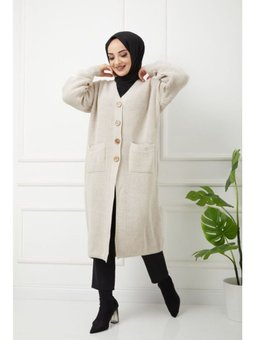 Düğmeli Cepli Siyah Triko Salaş Hırka