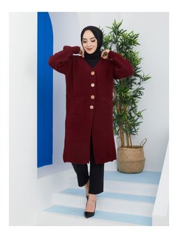 Düğmeli Cepli Siyah Triko Salaş Hırka