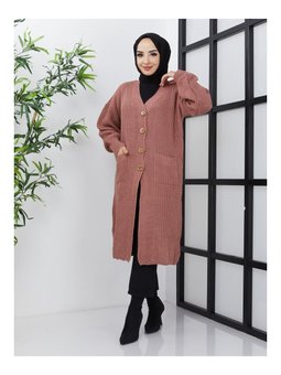 Düğmeli Cepli Siyah Triko Salaş Hırka