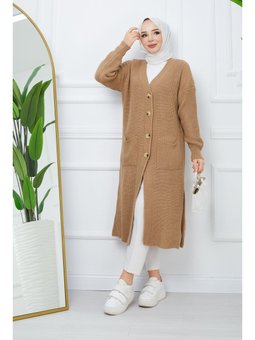 Düğmeli Cepli Siyah Triko Salaş Hırka