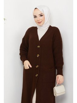 Düğmeli Cepli Siyah Triko Salaş Hırka