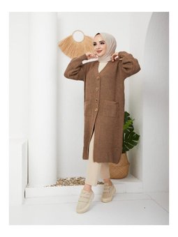 Düğmeli Cepli Siyah Triko Salaş Hırka