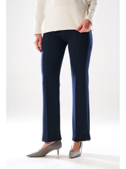 2292_ Scuba Kumaş Flare Gizli Fermuarlı Şık Pantolon Yüksek Bel, Nervür Detaylı,