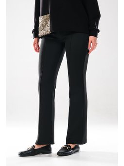 2292_ Scuba Kumaş Flare Gizli Fermuarlı Şık Pantolon Yüksek Bel, Nervür Detaylı,