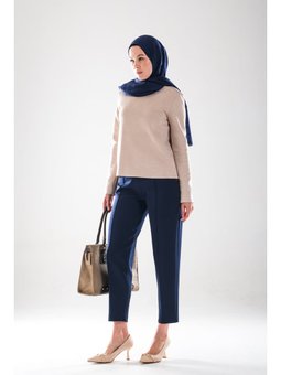 2293_ Scuba Kumaş Yüksek Bel Nervür Detaylı Havuç Gizli Fermuarlı Şık Pantolon