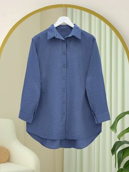 Arkası Uzun Düğmeli Poplin İndigo Gömlek
