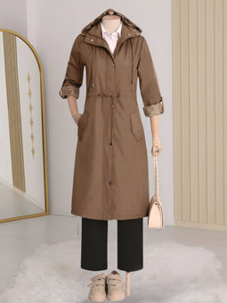 Astarı Çizgili Taba Trençkot