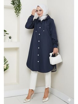 Astarı Çizgili Yan Cepli Kapüşonlu Laci Trençkot