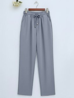 Beli Bağcıklı Dar Paça Füme Pantolon