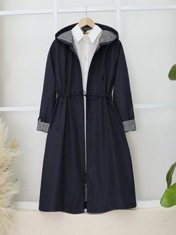 Beli Lastikli Kolu Katlamalı Laci Kapüşonlu Trenckot