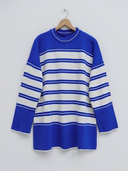 Bisiklet Yaka Salaş Triko Mavi Tunik