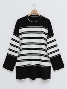 Bisiklet Yaka Salaş Triko Siyah Tunik