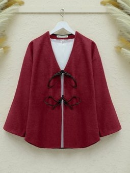 Bordo Önü Bağcıklı Oval Kesim Kaşe Kimono