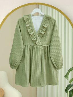 Çağla Y. Fırfırlı Önü Bağcıklı Kolu Lastikli Kimono