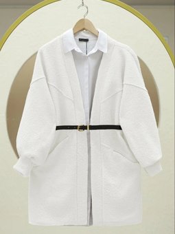 Cepli Balon Kol Oversize Buklet Beyaz Ceket