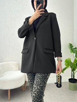 Cepli Tek Düğmeli Likralı Siyah Ceket