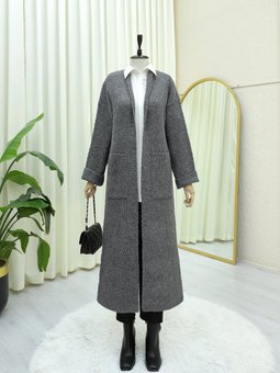 Çift Cepli Uzun Triko Füme Hırka