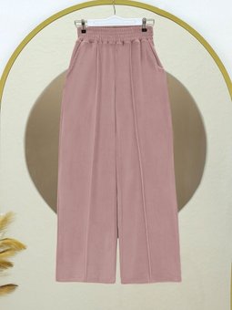 Çımalı Beli Lastikli Kadife Pudra Pantolon