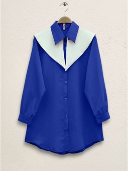 Denizci Yaka Terikoton Saks Mavisi Gömlek