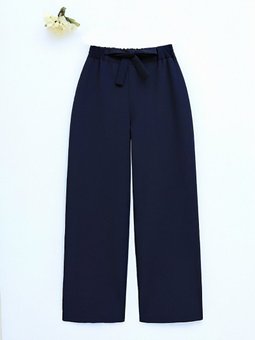 Duble Kumaş Beli Kuşaklı Bol Paça Laci Pantolon