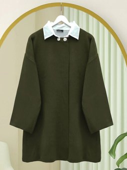 Haki Çift Düğmeli Salaş Triko Panço