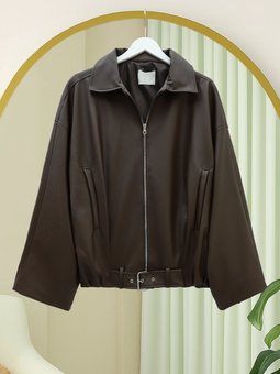 İçi Astarlı Beli Kat Detaylı Kemerli Deri Kahve Ceket