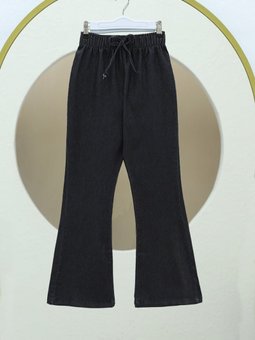 İspanyol Paça Bağcık Detaylı Antrasit Kot Pantolon