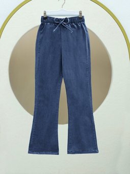 İspanyol Paça Bağcık Detaylı Buz Mavi Kot Pantolon