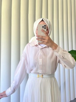 Kalın Çizgili Düğmeli Bej Gömlek