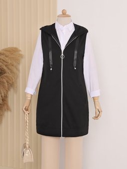 Kapüşonlu Penye Siyah Yelek