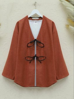 Kiremit Önü Bağcıklı Oval Kesim Kaşe Kimono